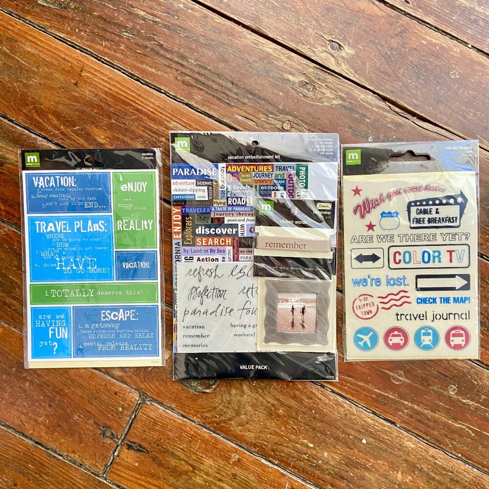 Lot of Making Memories TRAVEL Vacation Rub On Fetti Stickers Embellishment Kit